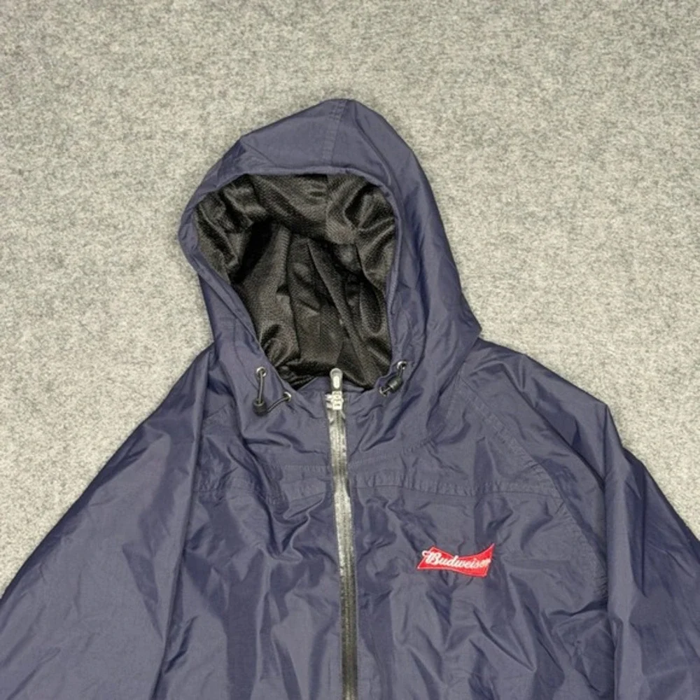 Dri Duck‎ Mens Budweiser Windbreaker Jacket Navy Blue Full Zip Hooded Large 5068